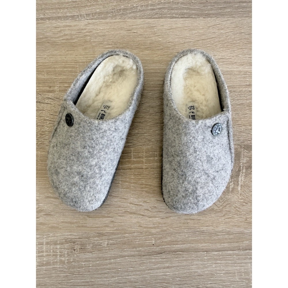 Birkenstock Zermatt Kids Shearling Felt Light Gray Slipper Shoes Sz 27/9 C